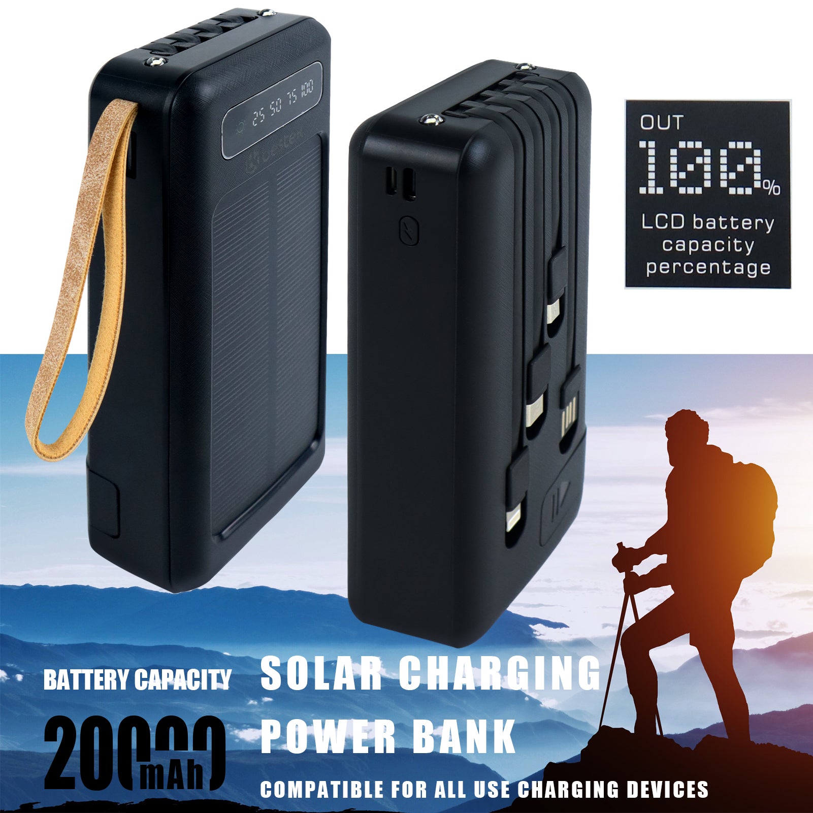 Caricabatterie Portatile Powerbank a Energia Solare 20000mAh, con Disp –  KasaStar