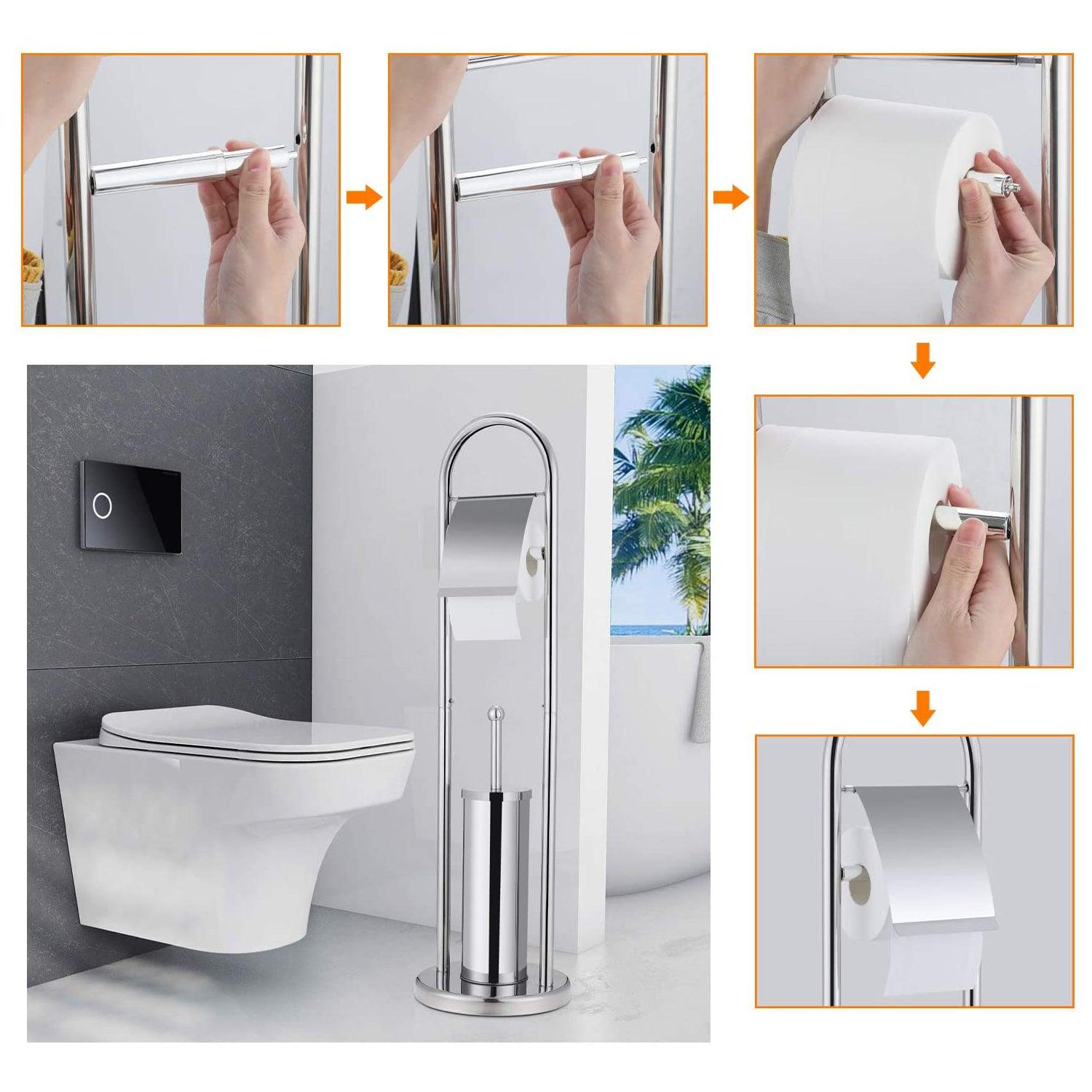 Piantana 81 cm con portascopino e portarotolo WC in acciaio bianco