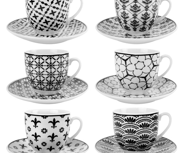 Set di 6 Tazzine da Caffè e Piattini in Porcellana, Servizio di Tazze –  KasaStar