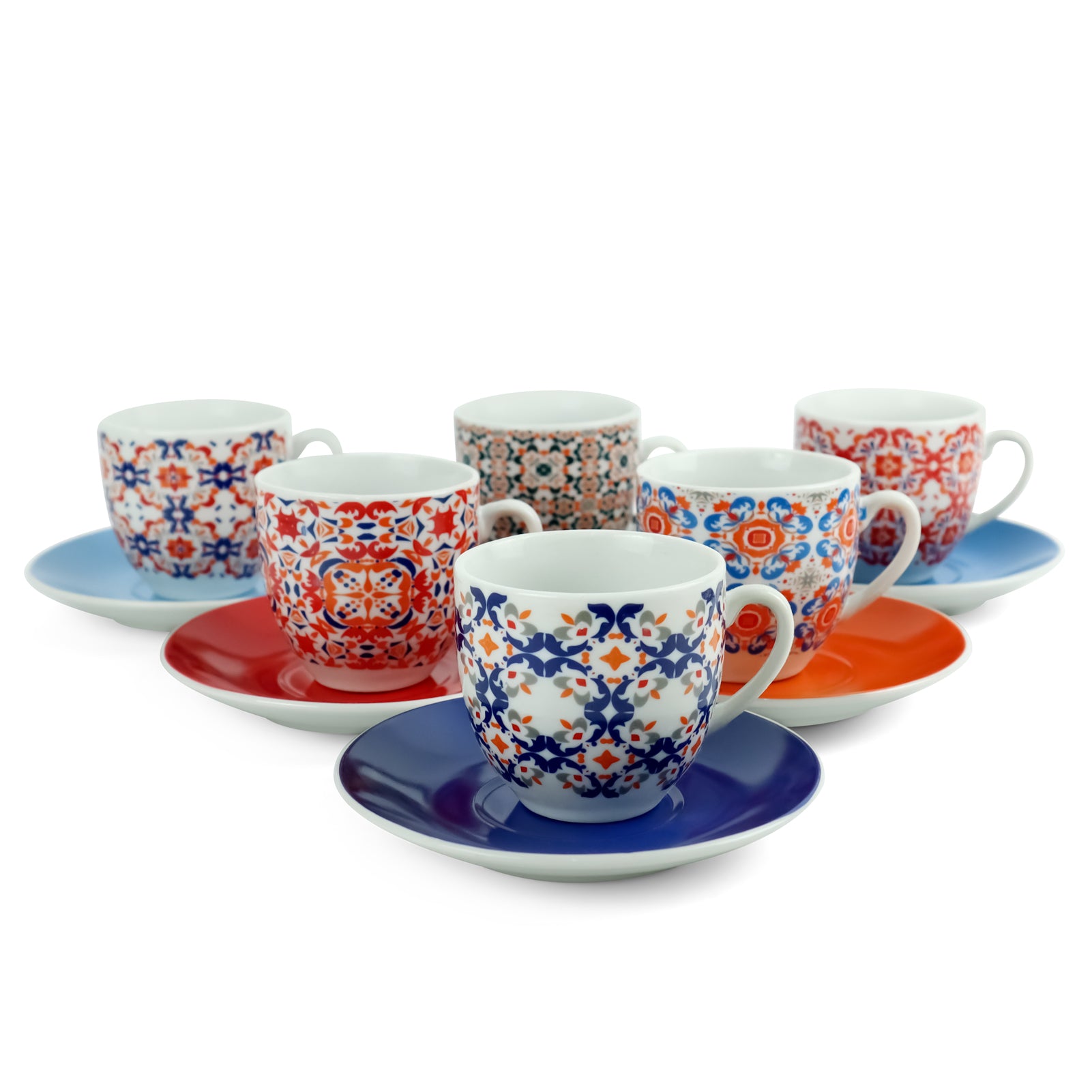 6x Tazze Espresso In Porcellana Set E Piattini, Set Tazzine Caffè